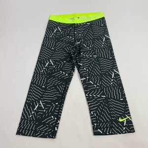Nike ProCrop leggings Black White Neon yellow waist band Size Medium Stretch